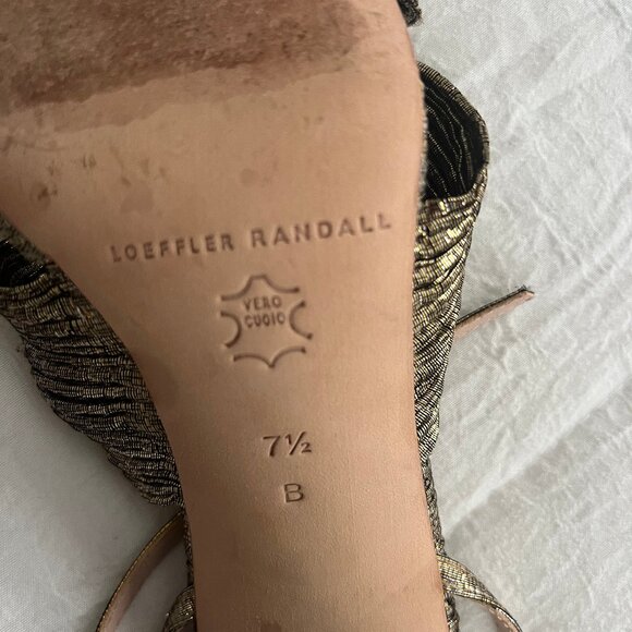 LOEFFLER RANDALL Gold Ruched Ankle Strap with Block Heel - Picture 4 of 9